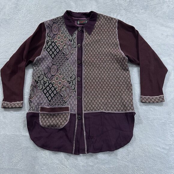 Mozart Button Shirt Long Sleeve Women Medium Oversize Purple Boho Artsy Vinatge - Picture 1 of 8